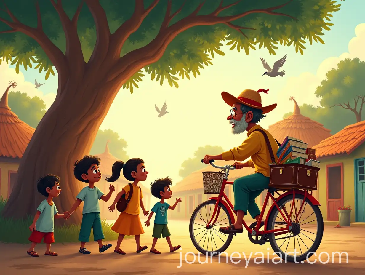 ChamchamAI-Image-Prompt-Expansion-Uncle-Arrives-on-Vintage-Bicycle-in-a-Magical-Village-Setting