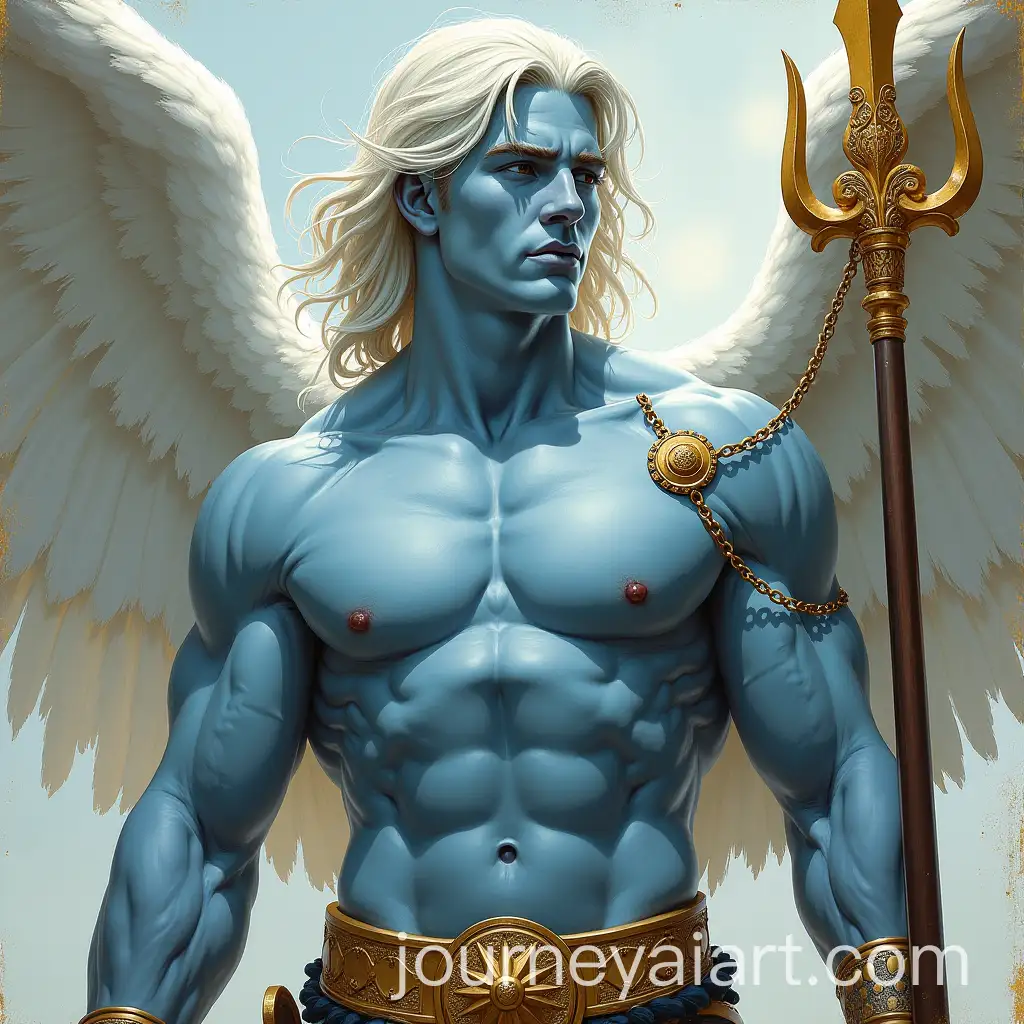 Male-God-withAI-Art-Prompt-Expansion-Pale-Blue-Skin-in-Golden-Armor-Holding-a-Spear-Oil-Painting-Style