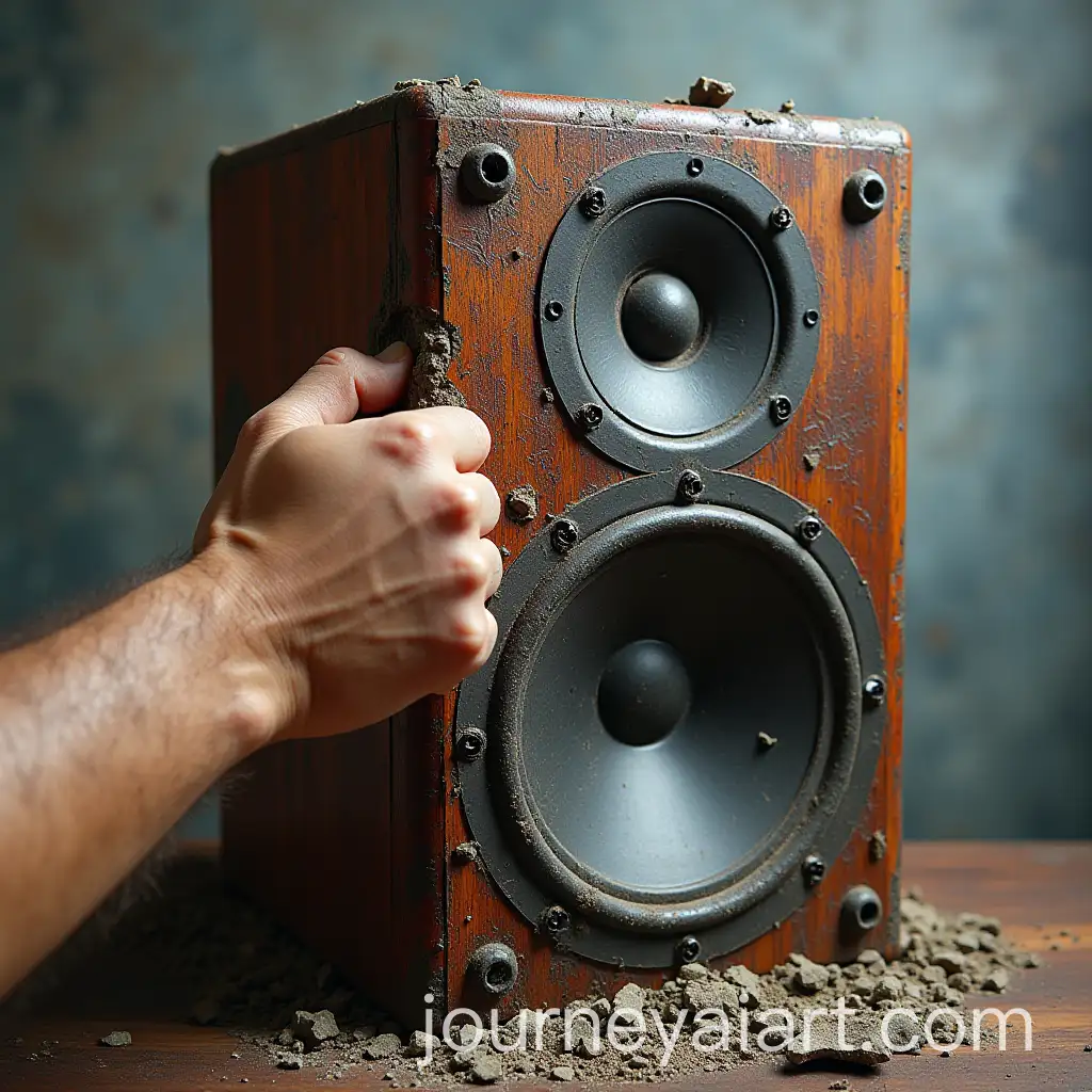 Dynamic-Scene-of-a-Speaker-Shattering-Under-a-Powerful-Fist