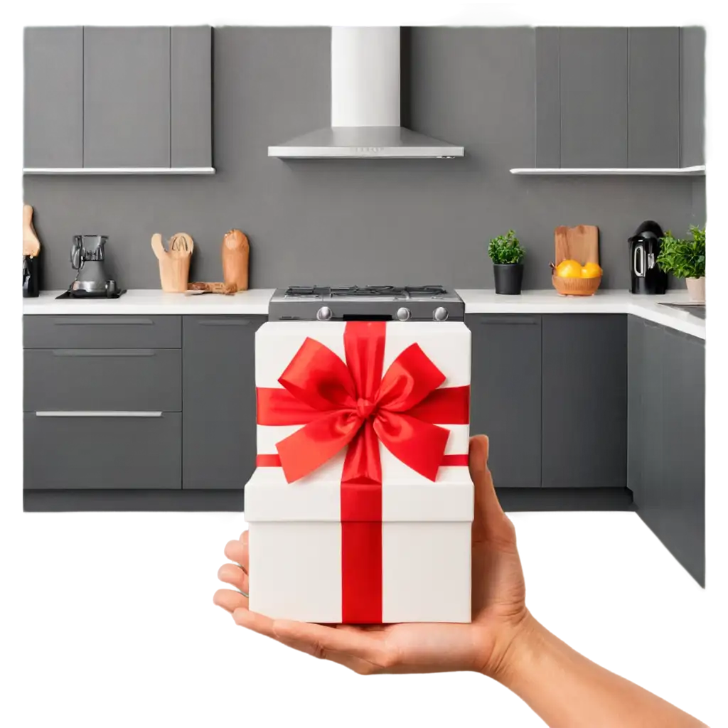 One gift box,inside modern kitchen