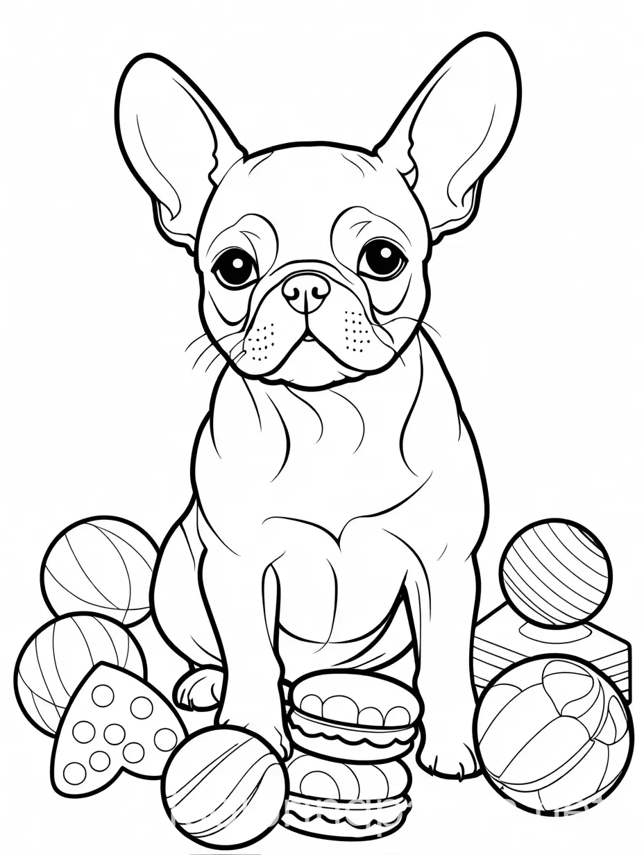 Playful-French-Bulldog-Engaging-with-Toys-in-a-Simple-Coloring-Page