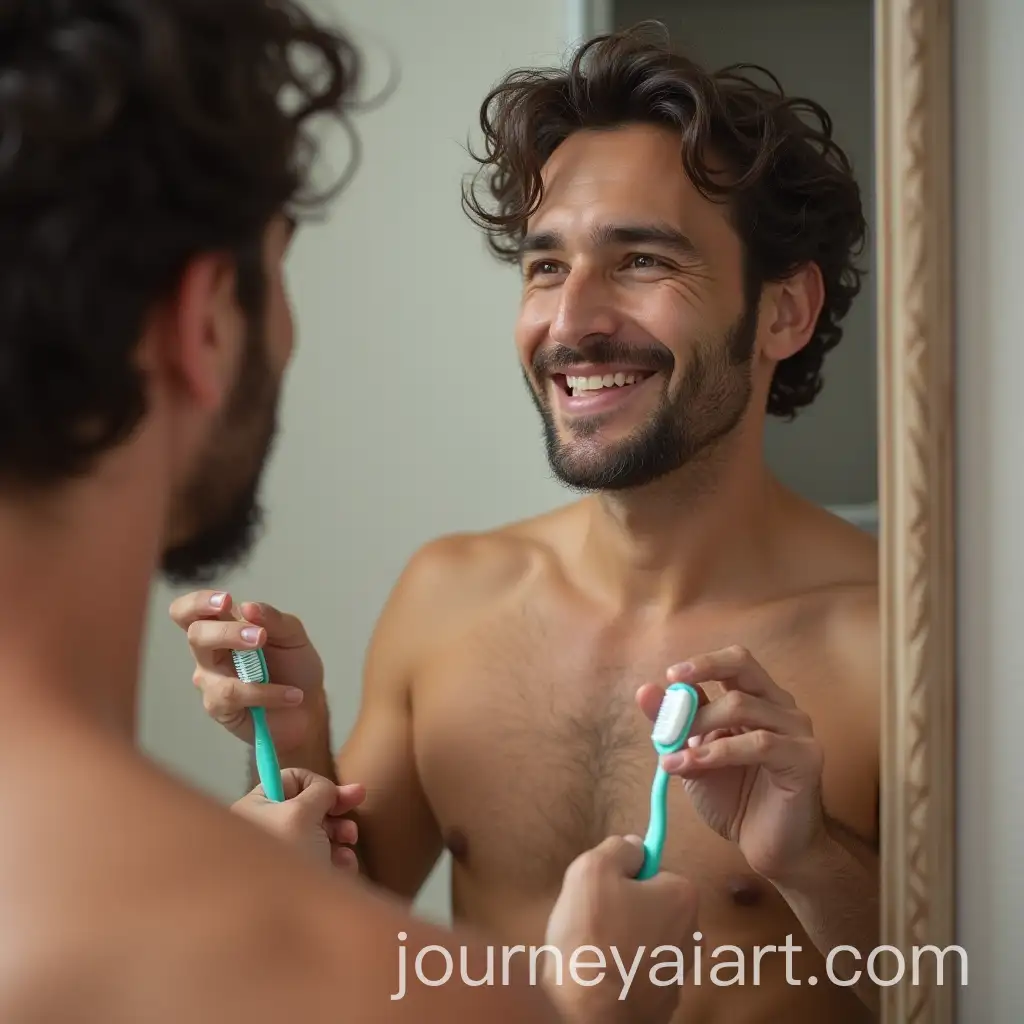 Italian-Man-Smiling-in-Front-of-Mirror-with-Toothbrush