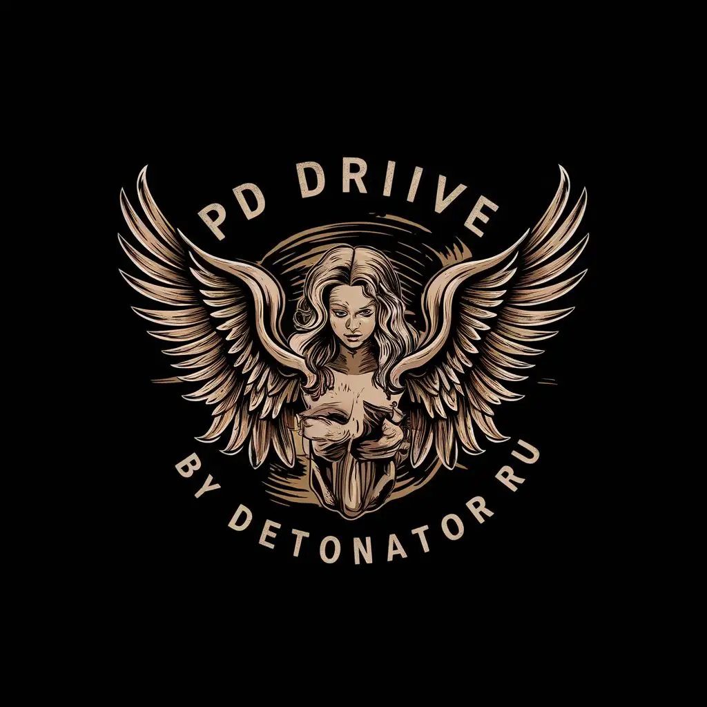 LOGO Design For PD Drive Angel and Demon Wings on Vintage Black Background