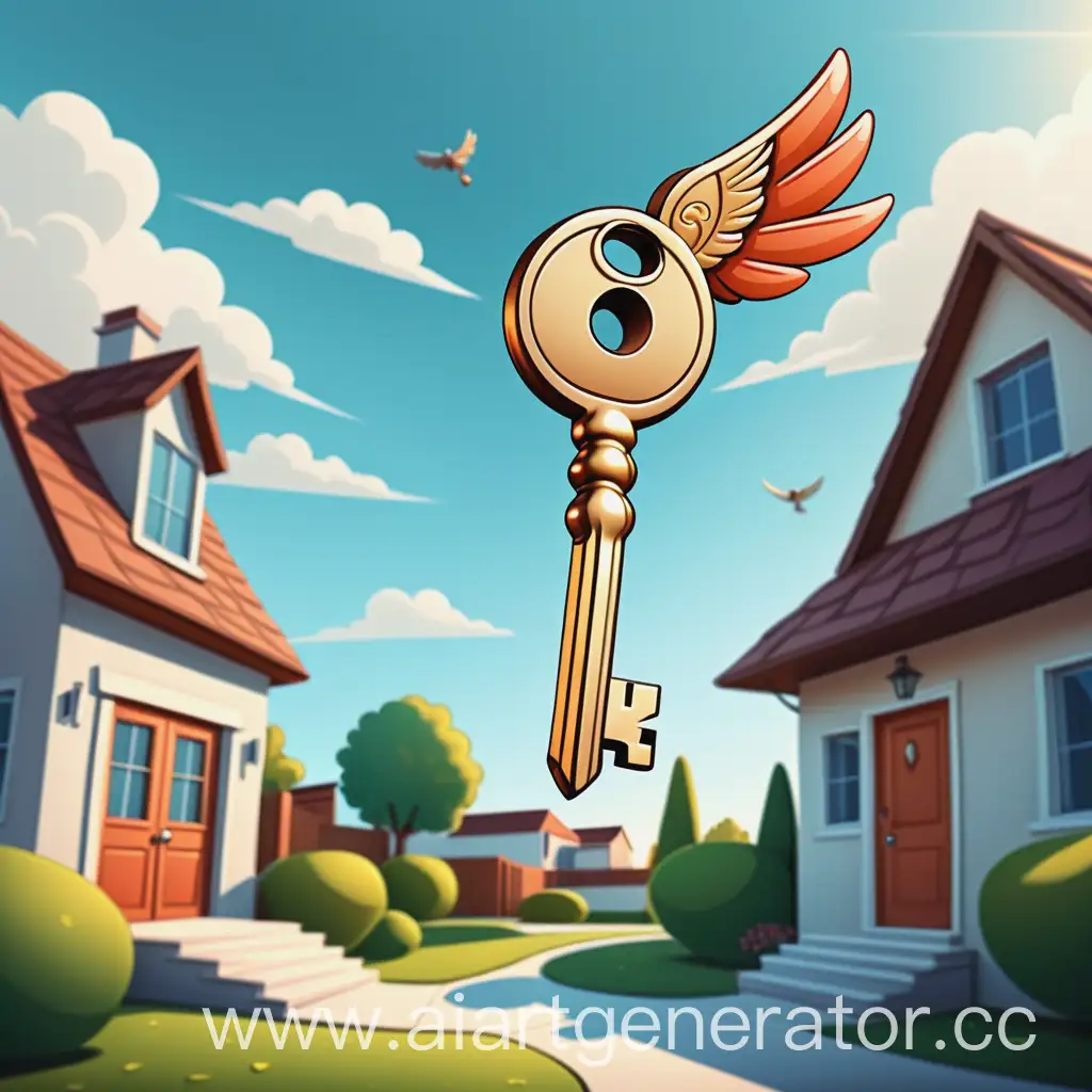 Cartoon-Style-House-with-Flying-Key