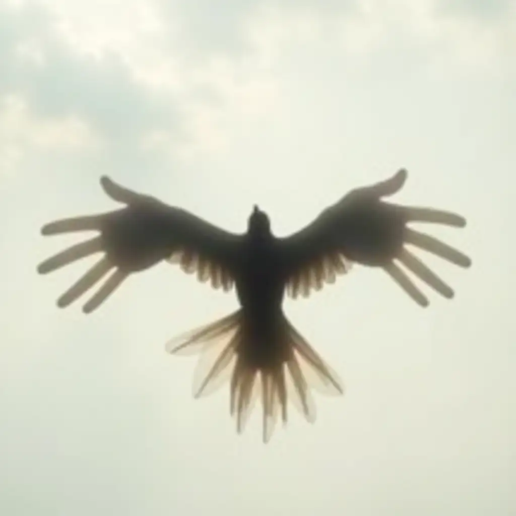 Surreal-Bird-in-MidFlight-with-Human-Hand-Shadows-as-Wings