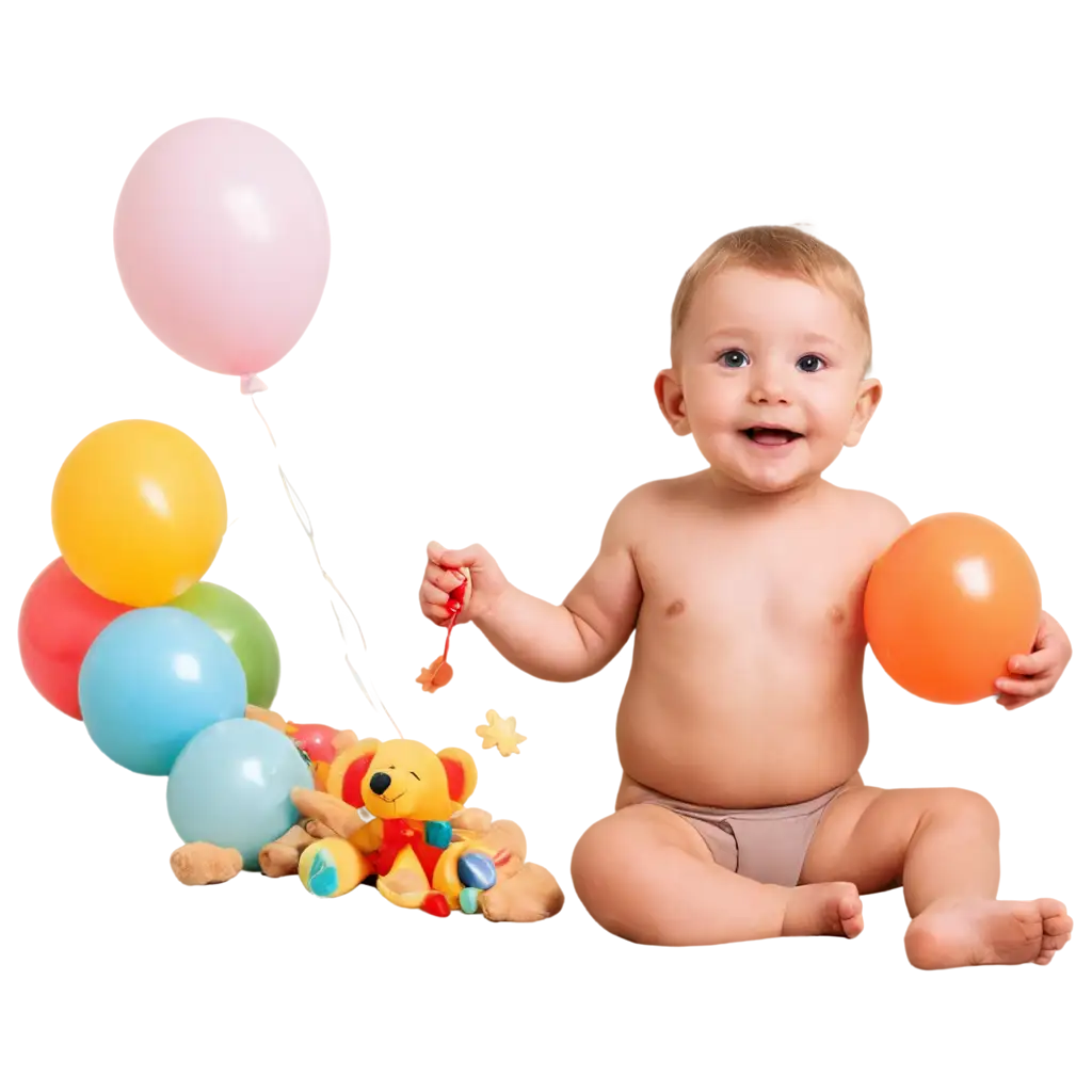 Adorable-PNG-Image-of-a-Cute-Infant-Baby-Boy-with-Toys-and-Balloon-Decoration