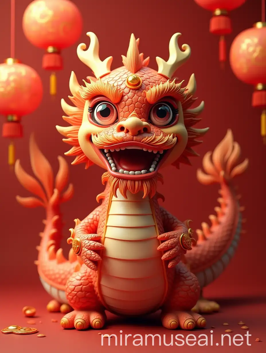 3D Chinese Dragon Surrounded by Lanterns in a Vibrant Carnivalcore Setting