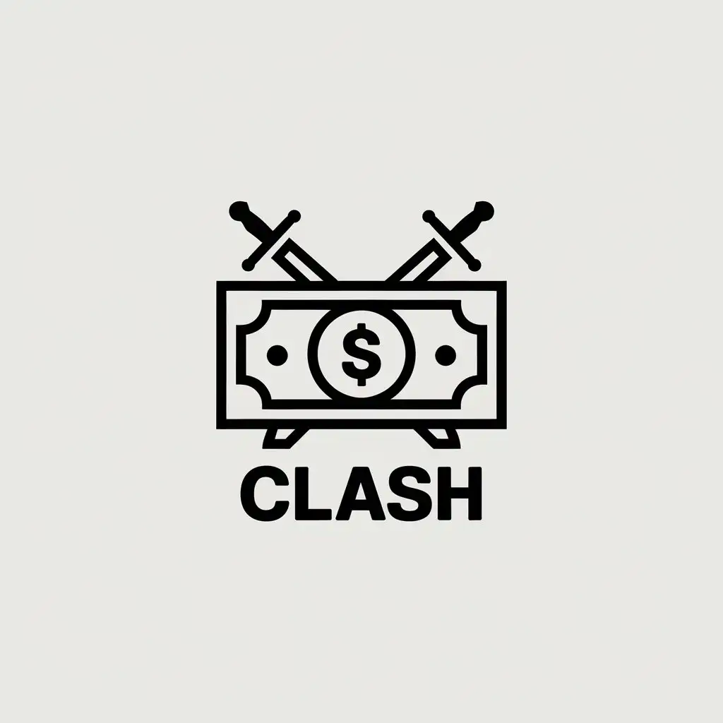 LOGO Design for Clash Minimalistic Stack of Cash with Interlocking Cs and Crossed Swords for Technology Industry