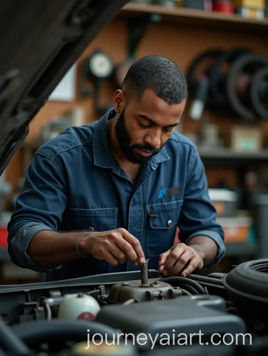 African-American-Mechanic-Working-on-Car-with-Automotive-Parts