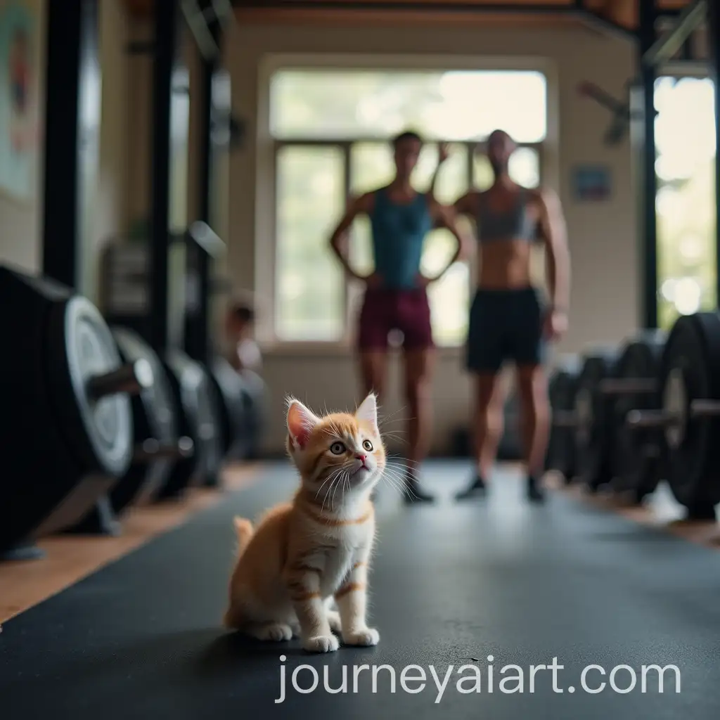 Adorable-Kitten-Surprises-GymGoers-in-Cozy-Weightlifting-Gym