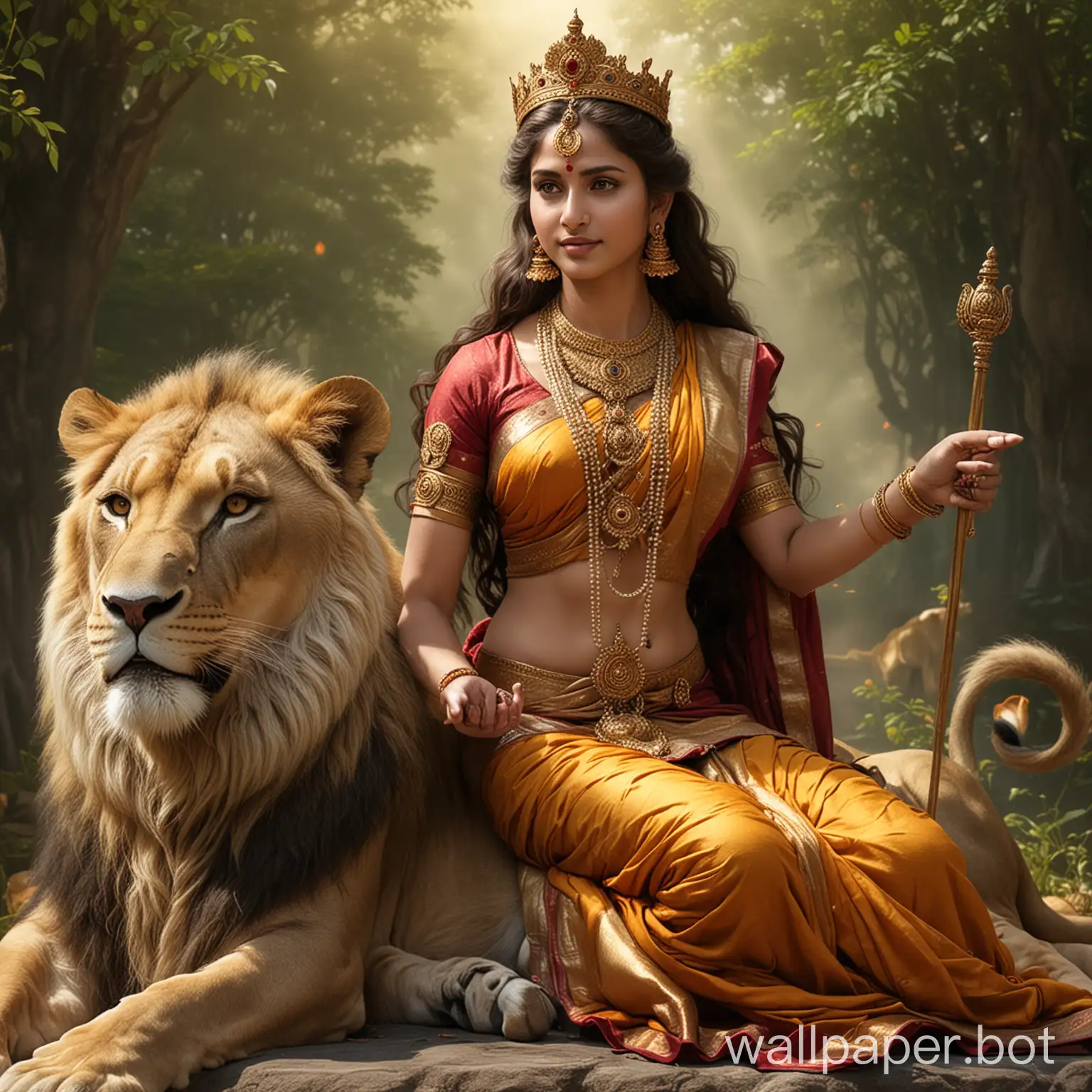 Goddess-Parvati-Blessing-Seated-on-Lion