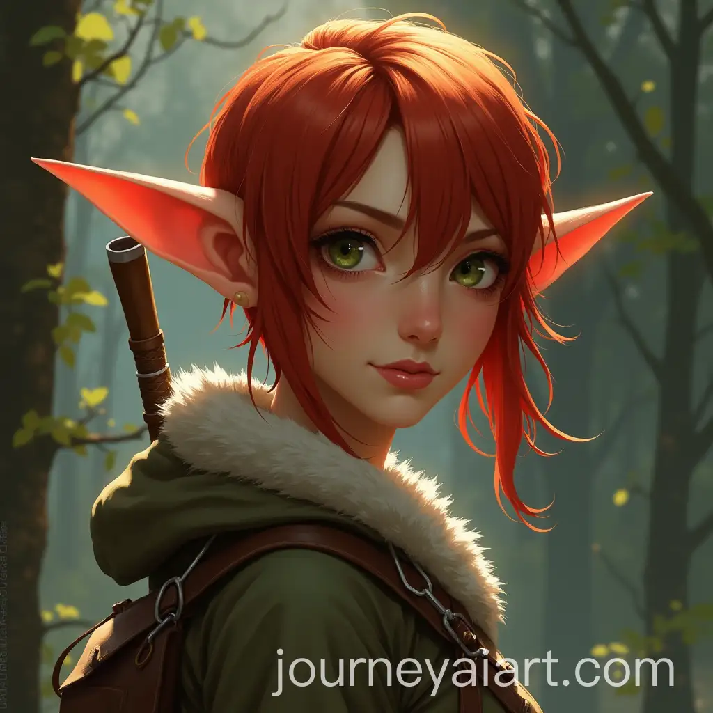 Fantasy-Art-of-an-Elven-Woman-with-Hunter-Red-Hair-and-Short-Ears