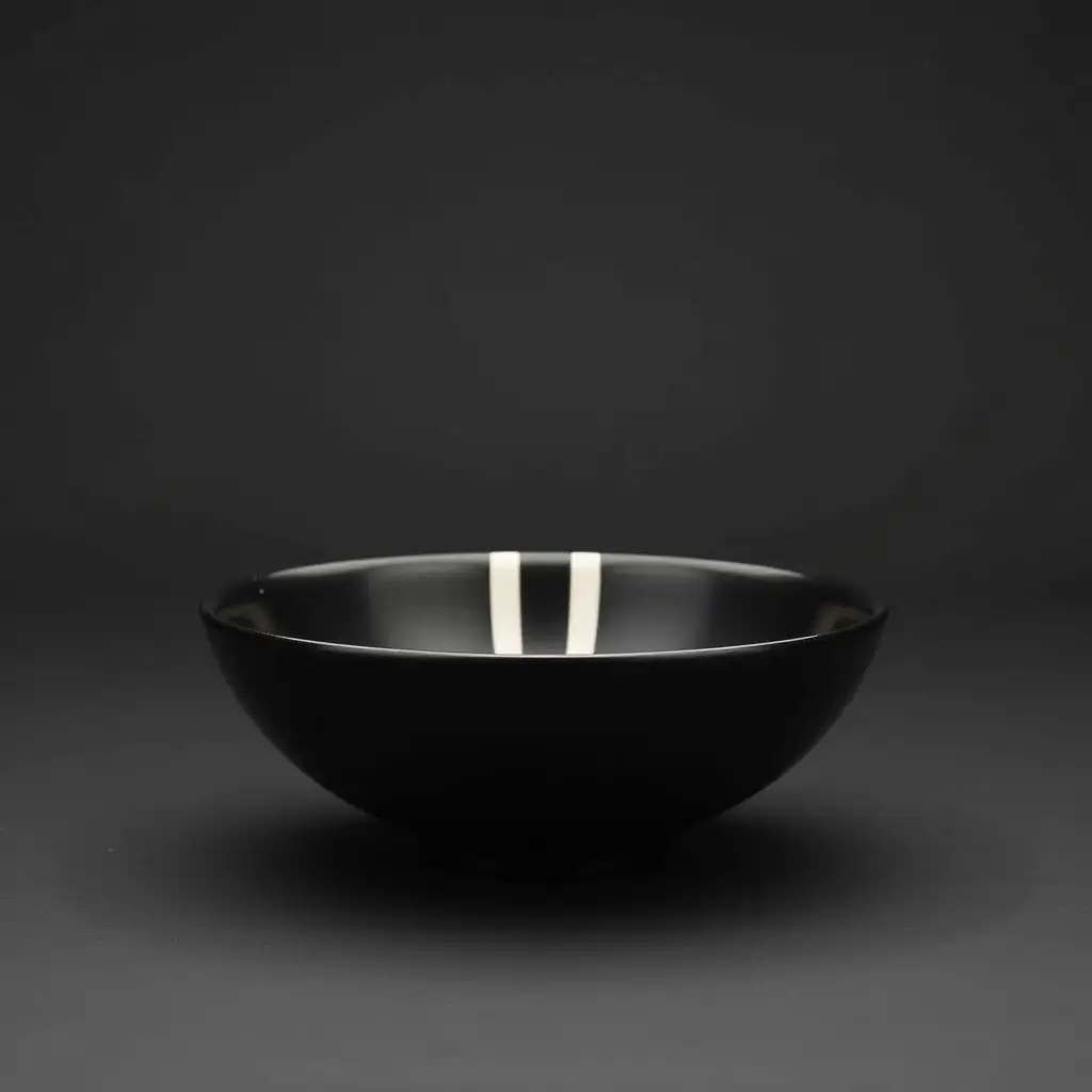 a black bowl with white stripe accent