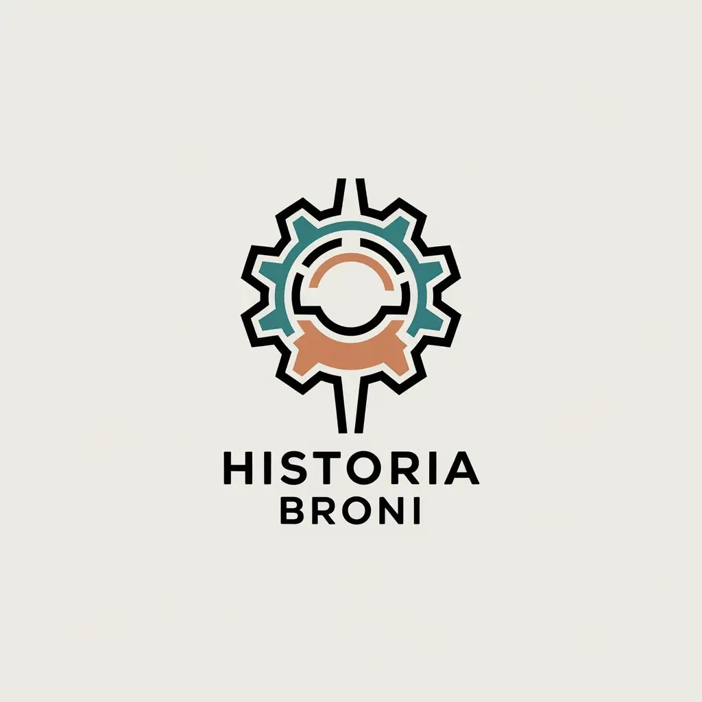 a vector logo design,with the text "Historia broni", main symbol:Gear,Minimalistic,be used in Entertainment industry,clear background