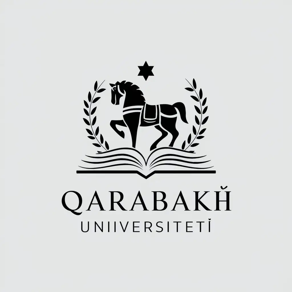 LOGO Design For Qaraba Universiteti Minimalistic Vector Logo with Karabakh Horse and Book Theme