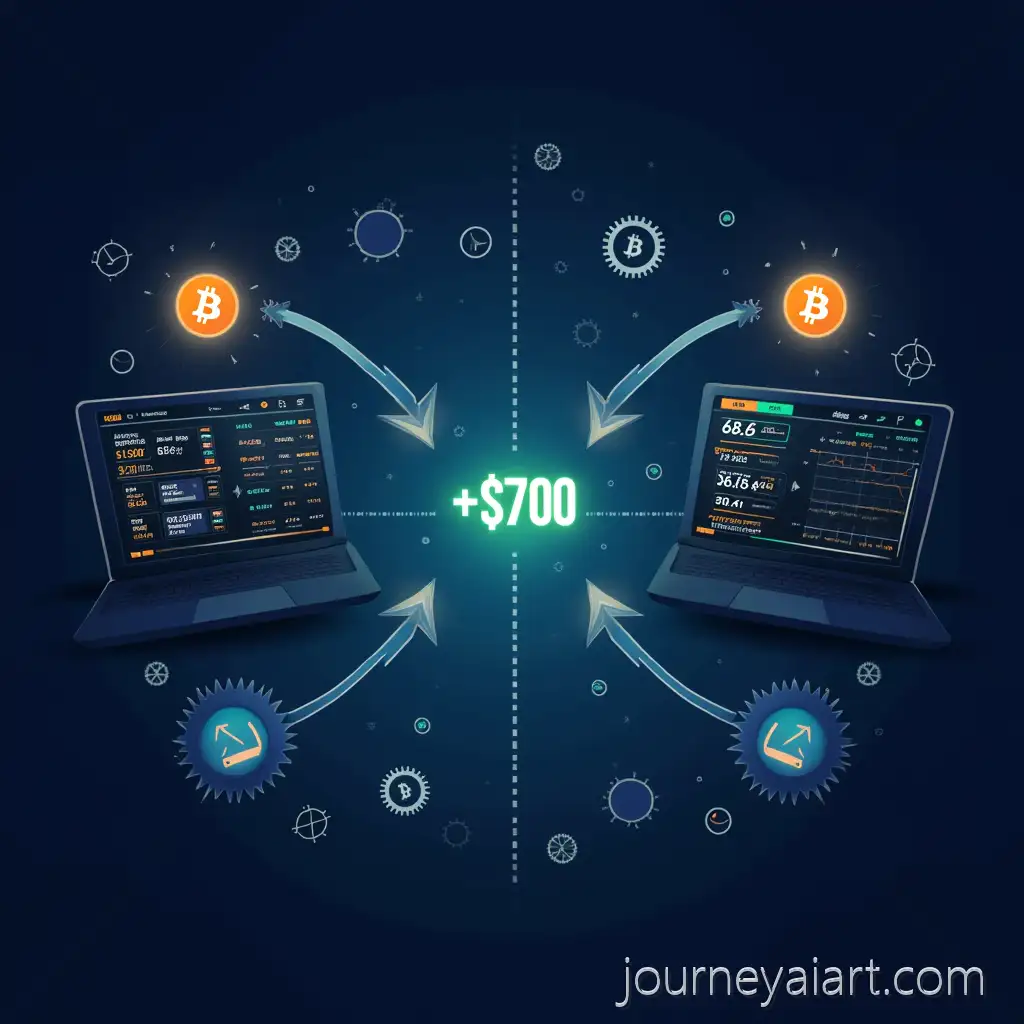 Cryptocurrency-Arbitrage-Concept-Illustration-withAI-Art-Prompt-Expansion-Price-Difference-and-Profit-Calculation