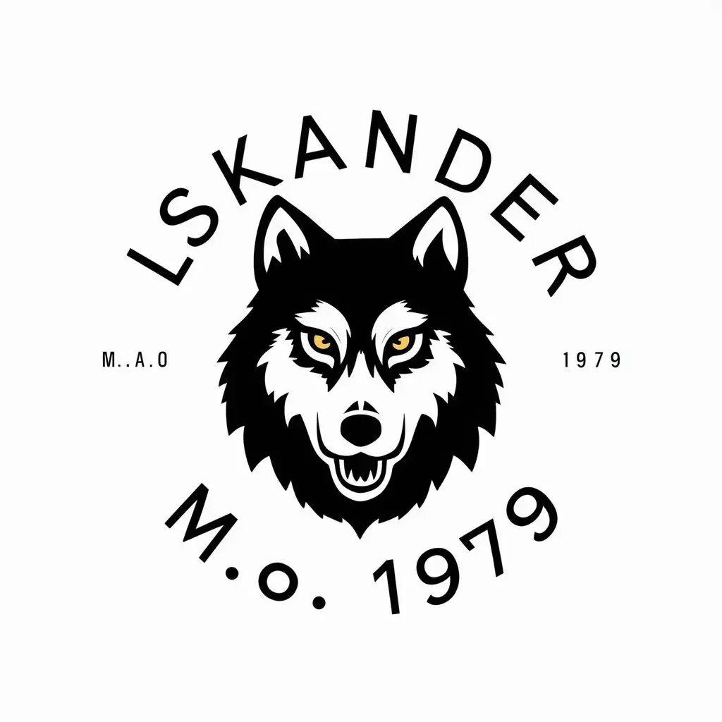 a vector logo design,with the text "Iskander M.A.O. 1979", main symbol:wolf,Moderate,clear background