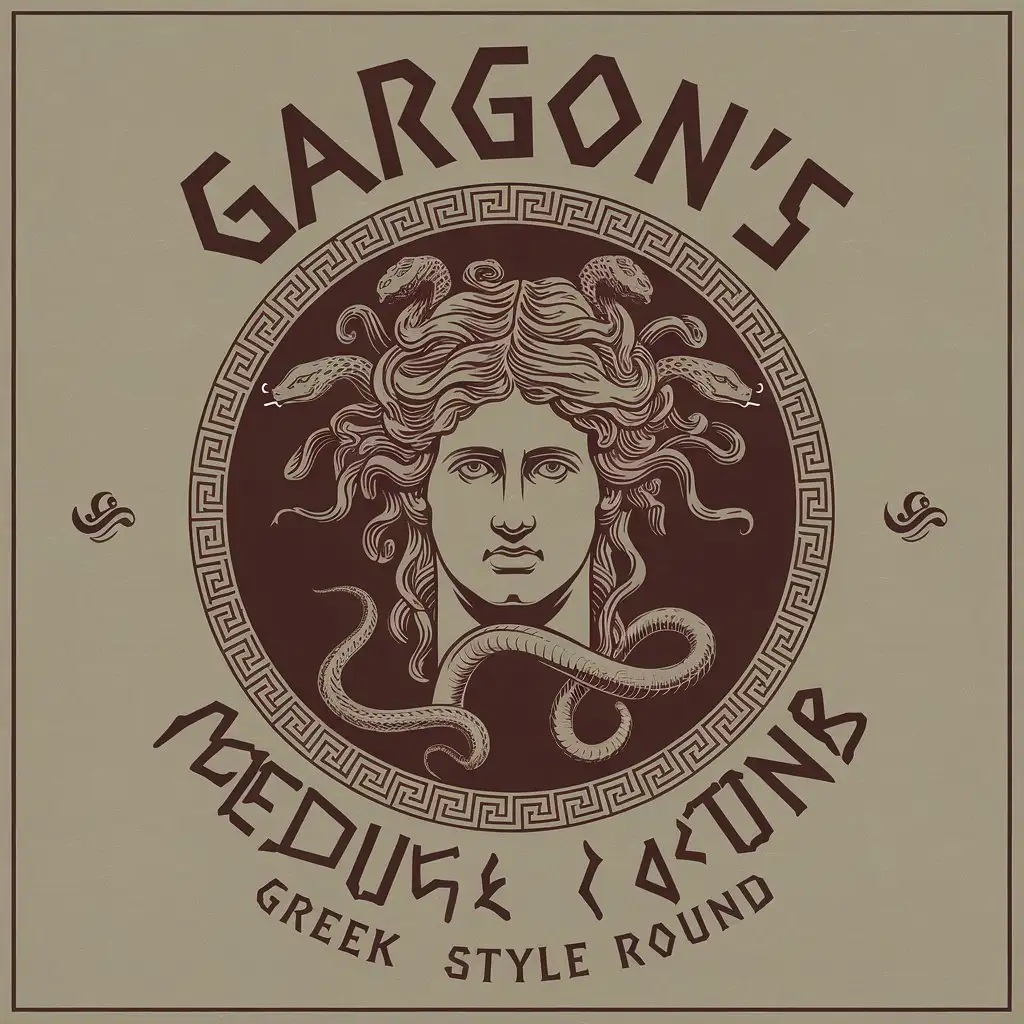 LOGO Design for Gorgon Medusa Greek Style Round with Clear Background