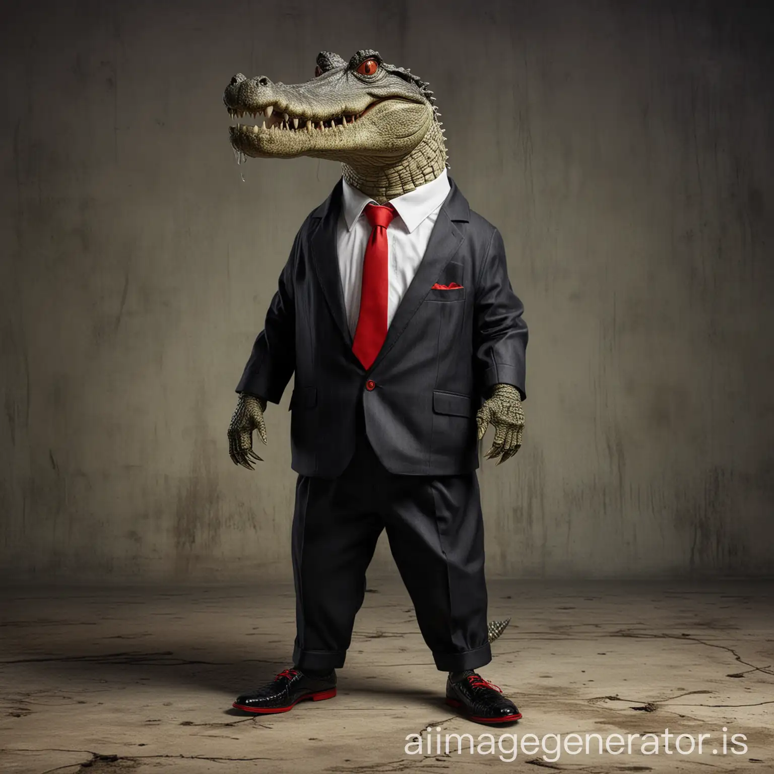 Cool-Crocodile-in-Black-Suit-with-Red-Tie-and-Black-Shoes-Standing