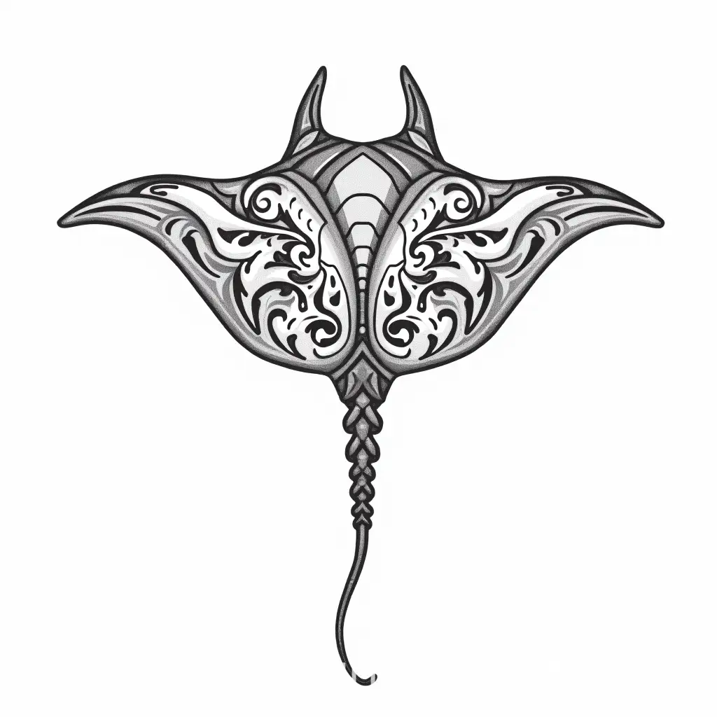 Intricate-BlackandWhite-Manta-Ray-Illustration-with-Chinese-Design-Elements