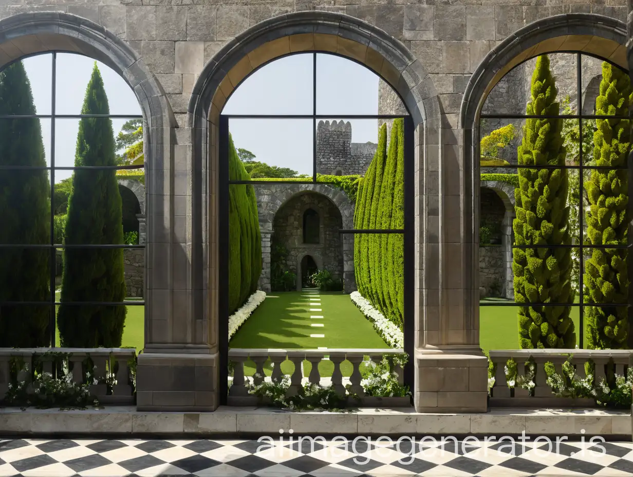 Stone-Archway-with-Jasmine-Flowers-and-Chessboard-Floor