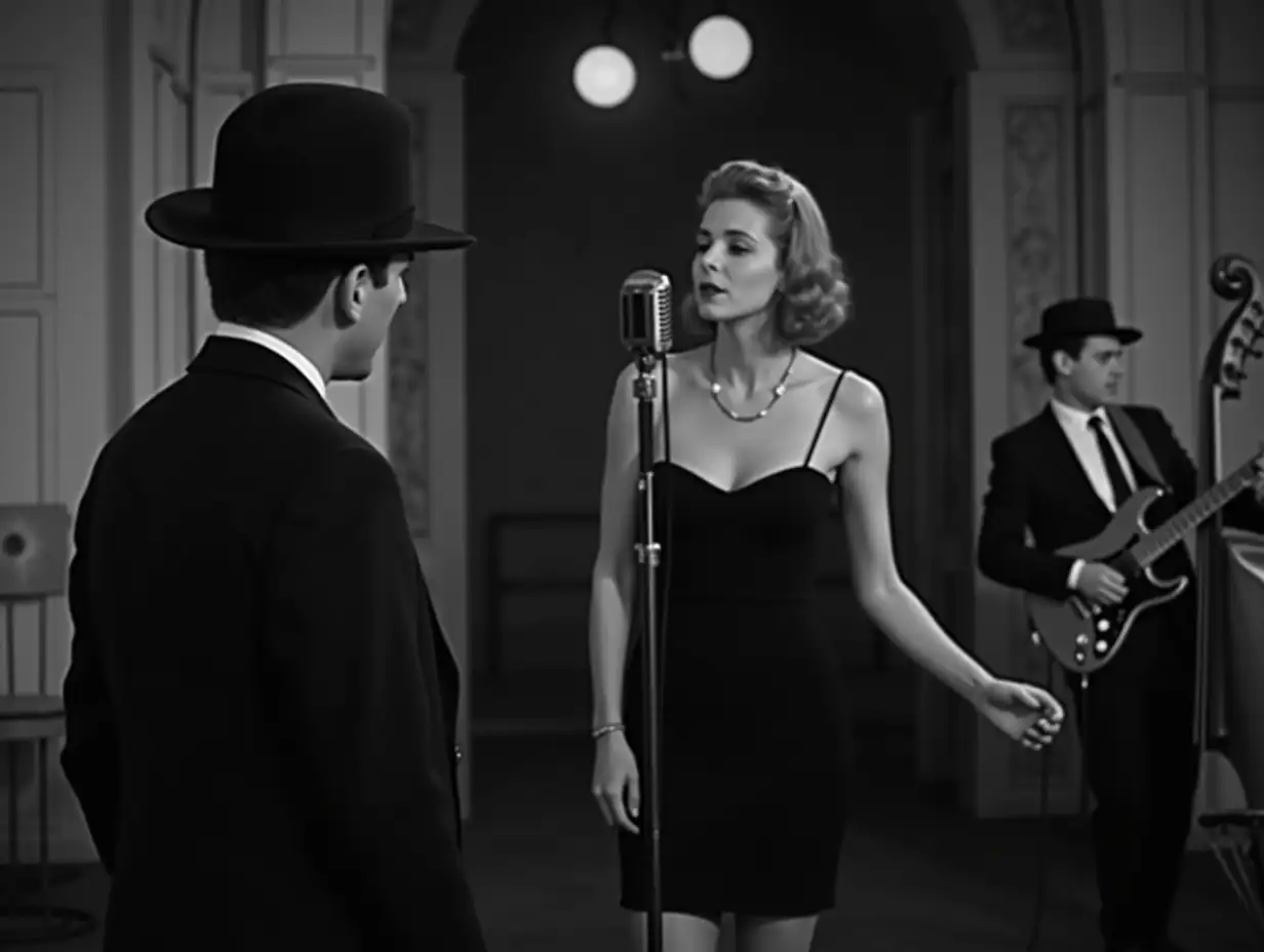 Young-Man-in-60s-Style-Cafe-Watches-Singer-and-Band-Perform-in-FelliniInspired-Scene