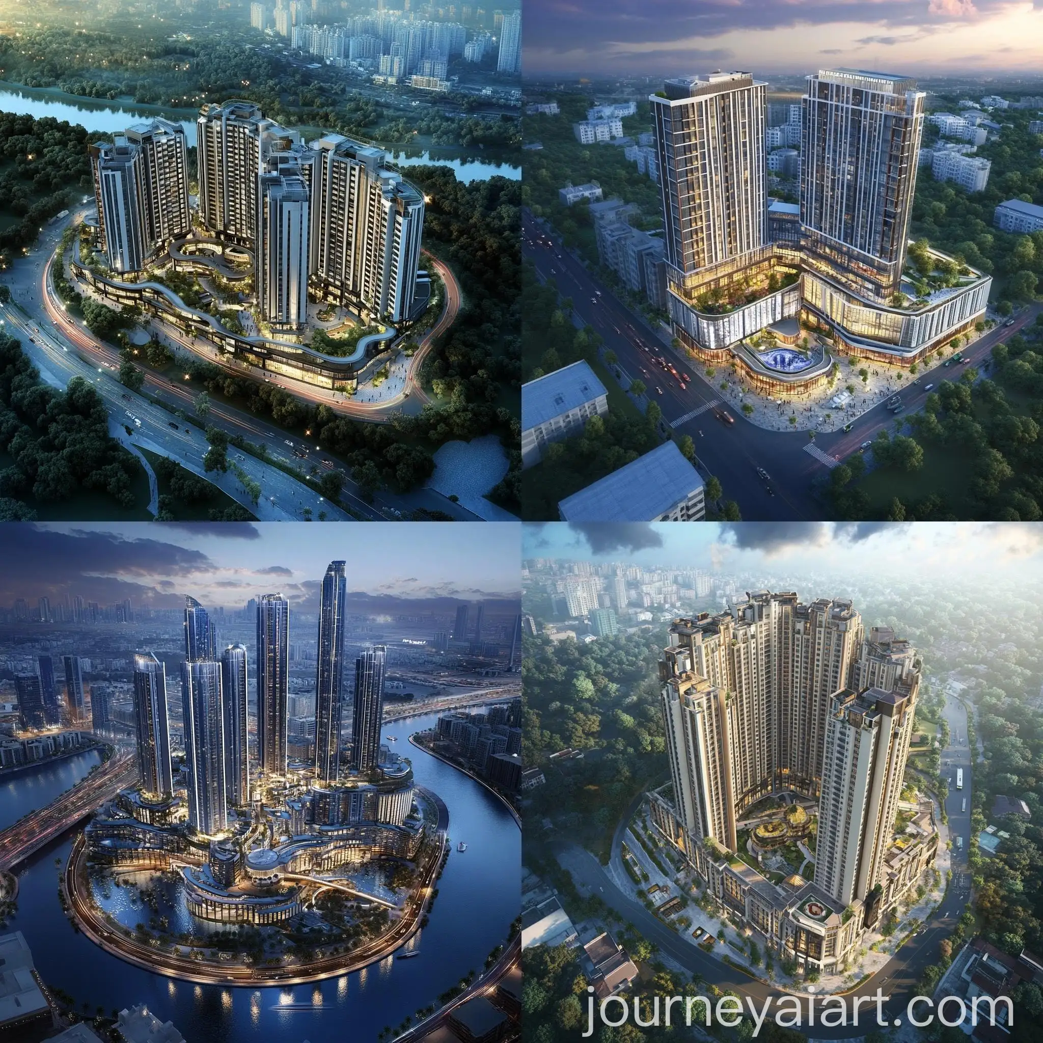 Urban-Development-with-Residential-Hotel-Office-and-Retail-Buildings-Connected-by-Ring-Bridge