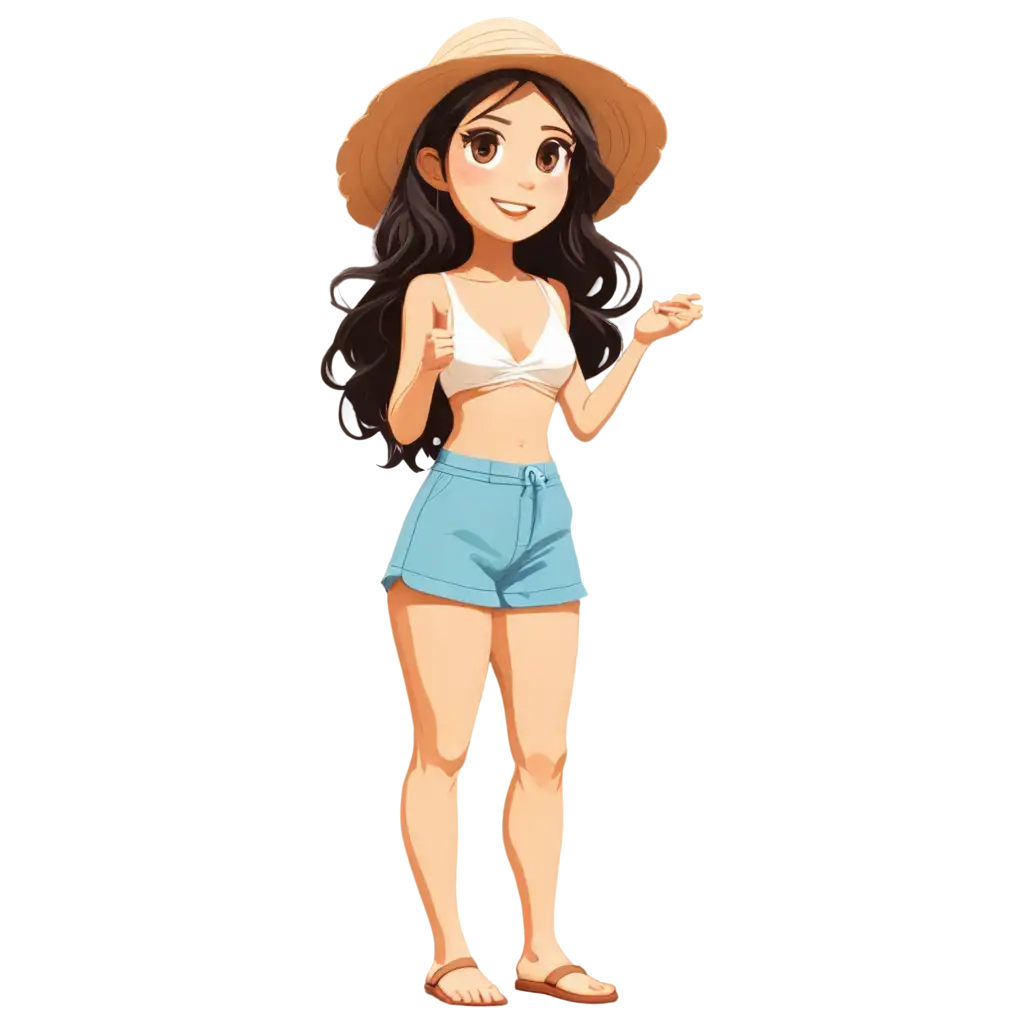 Chibi-Woman-Beach-Outfit-PNG-Image-Transparent-Background-for-Versatile-Use