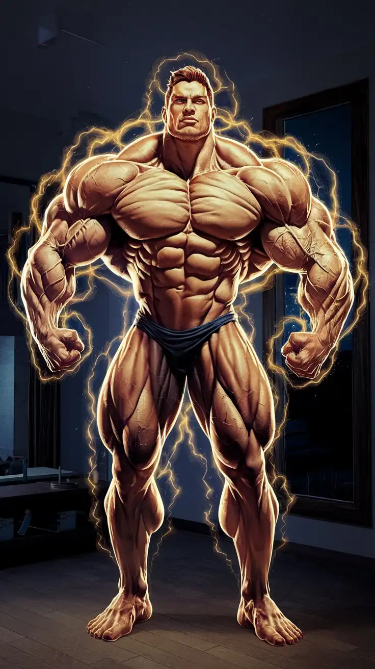 Powerful-35YearOld-Muscle-Hero-Flexing-with-Golden-Energy-in-His-Apartment-at-Night