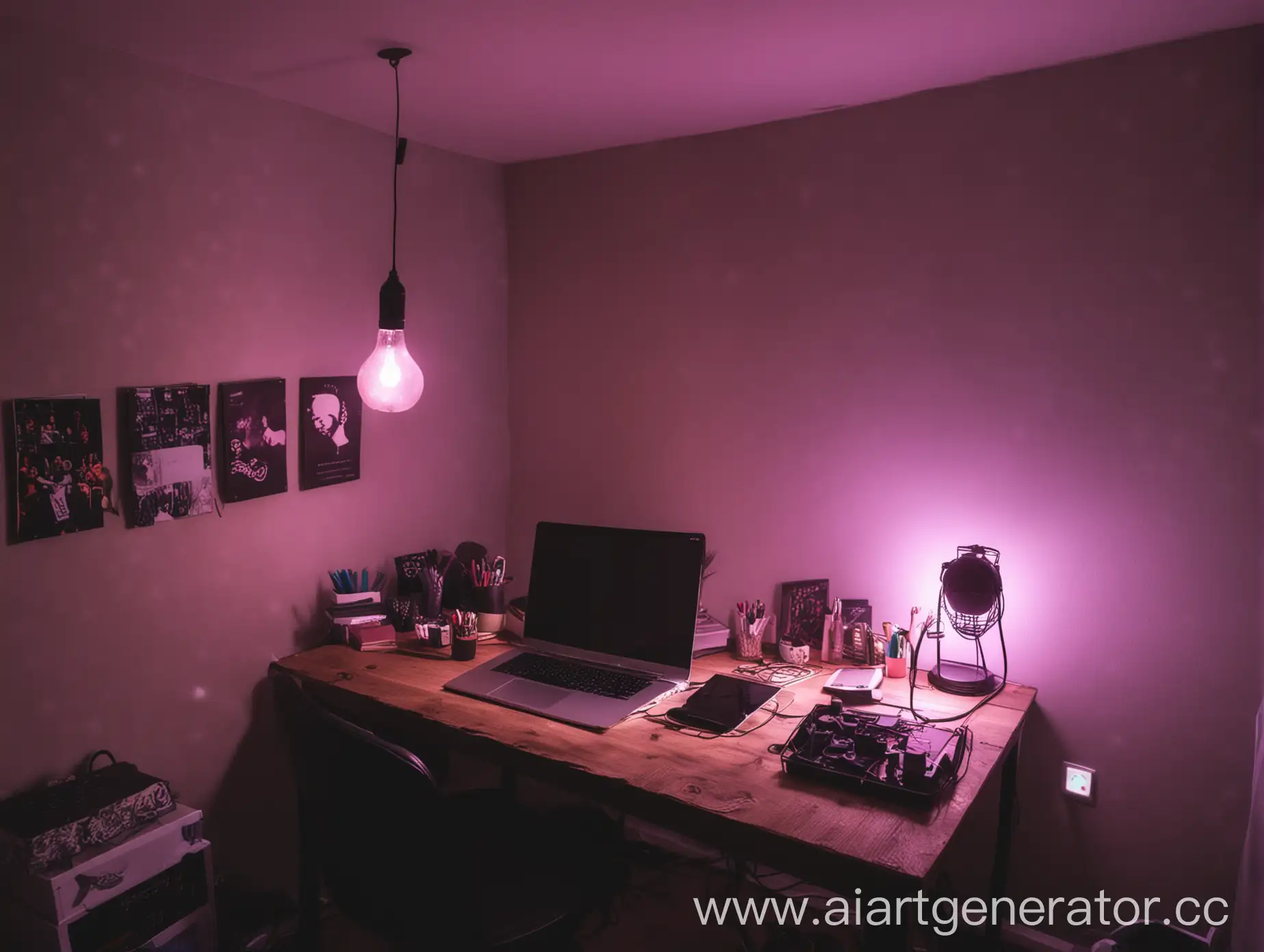 blogger"s room, rgb embent dark, purpur lghts bulb