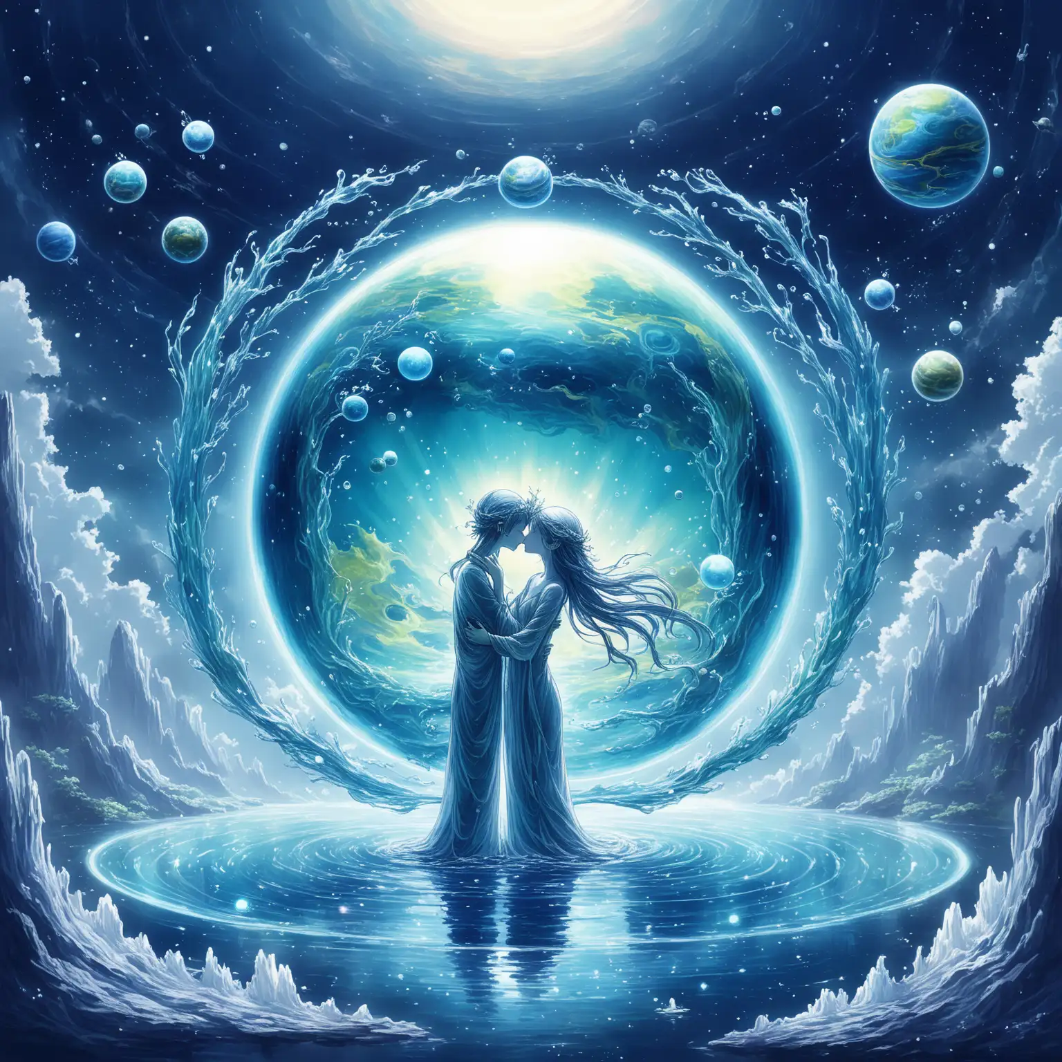 Ethereal Water Planet with Ameba Embracing Loving Energy