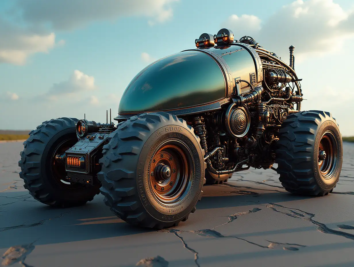 Create a crazy vehicle with many gears large windows ufo shiny Cyberpunk.