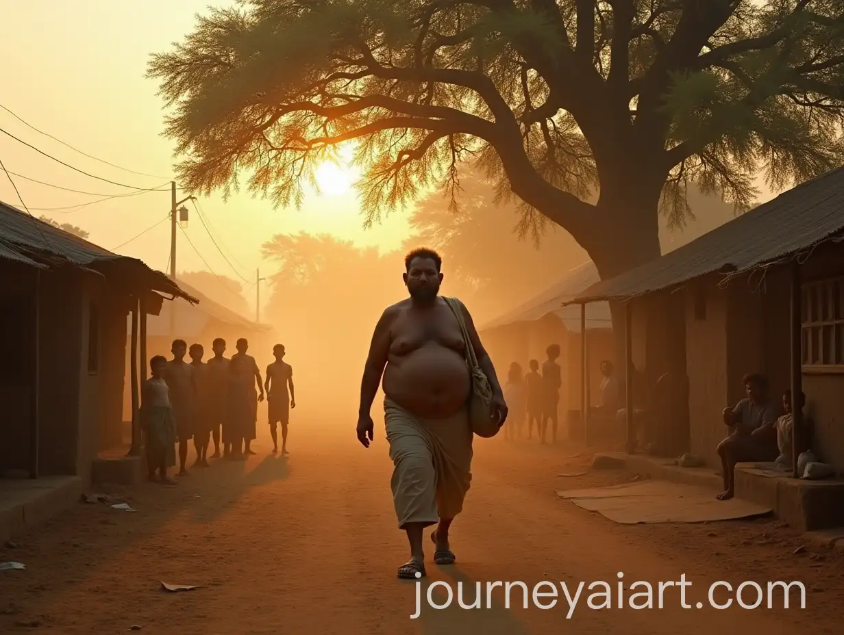 Rural-Indian-Village-at-Dusk-with-Chutuk-Binaad-Walking-Toward-the-Banyan-Tree