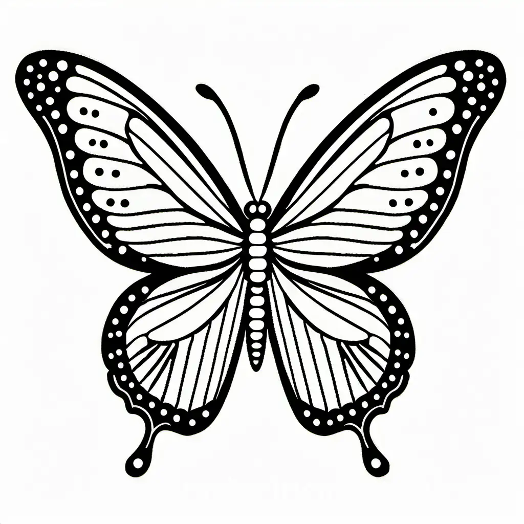 butterfly, Coloring Page, black and white, line art, white background, Simplicity, Ample White Space. The background of the coloring page is plain white to make it easy for young children to color within the lines. The outlines of all the subjects are easy to distinguish, making it simple for kids to color without too much difficulty