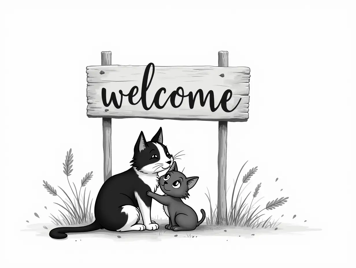 Cuddly-Cats-Welcome-Sign-in-Disney-Drawing-Style