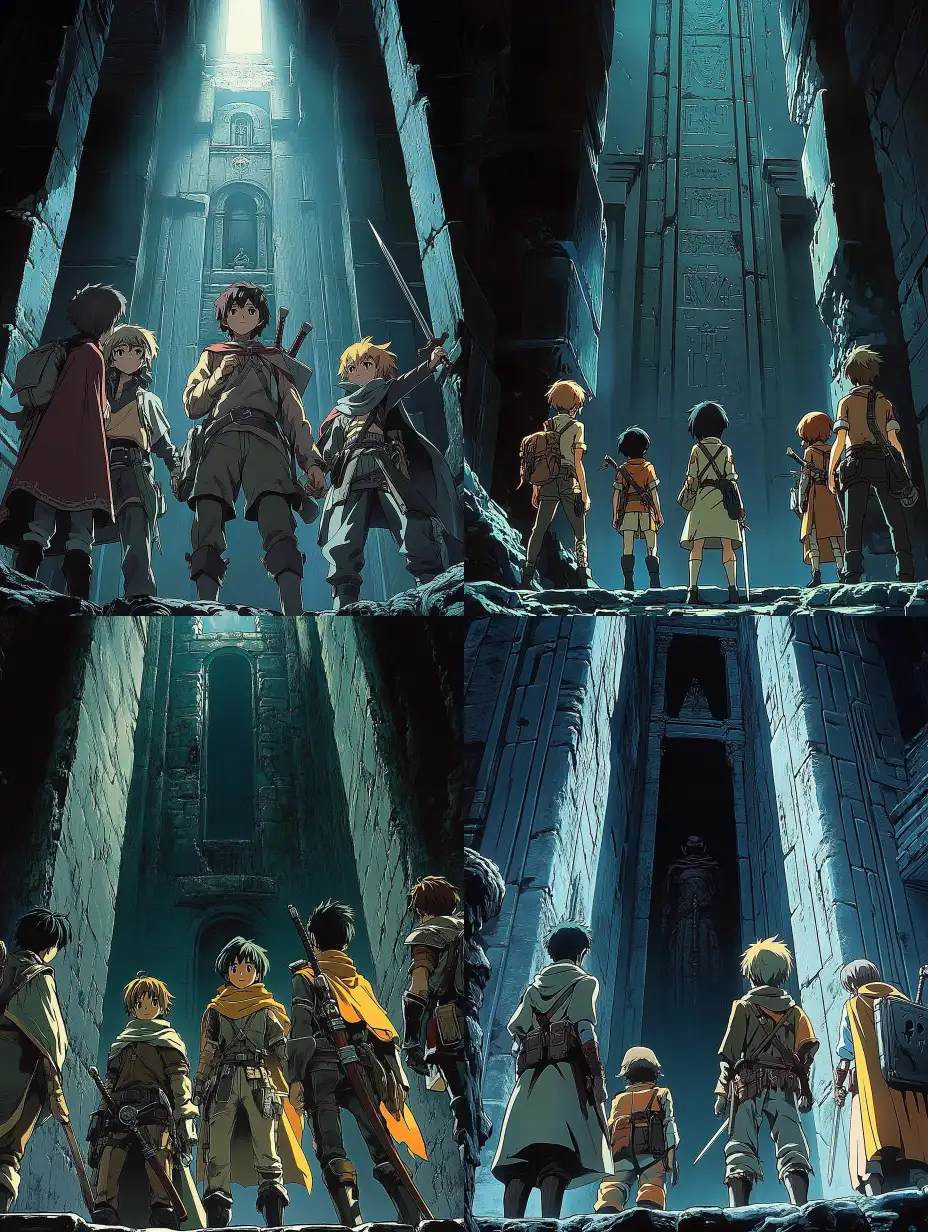 Adventurers-Standing-in-a-Dark-Tomb-in-1990s-Anime-Style