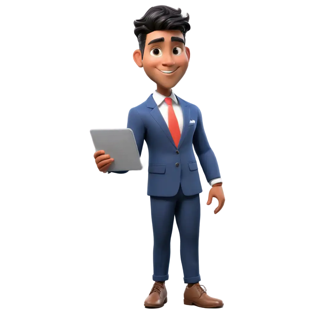 3D-Cartoon-Confidence-India-Young-Business-Man-in-Navy-Blue-Suit-with-Tablet-PNG-Image