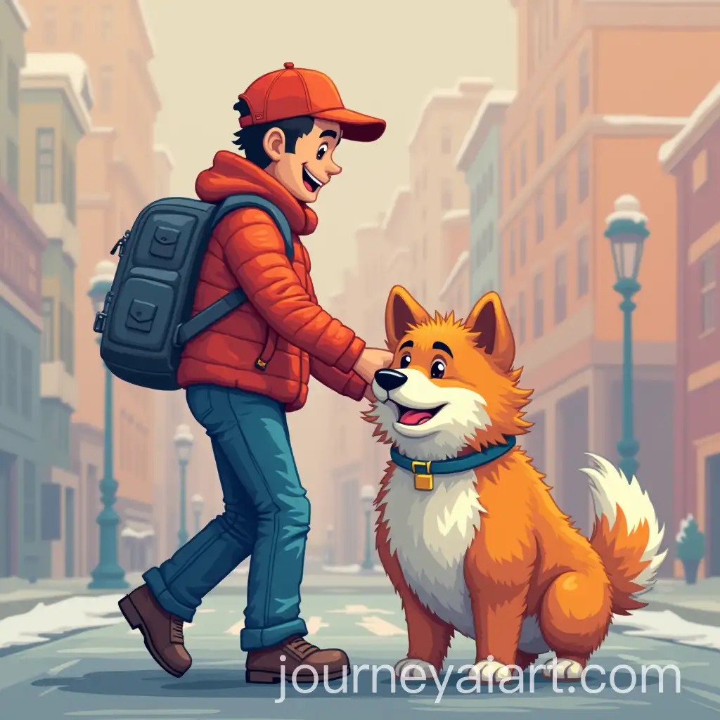 Delivery-Man-with-Furry-Dog-in-Pixel-Animation-Style