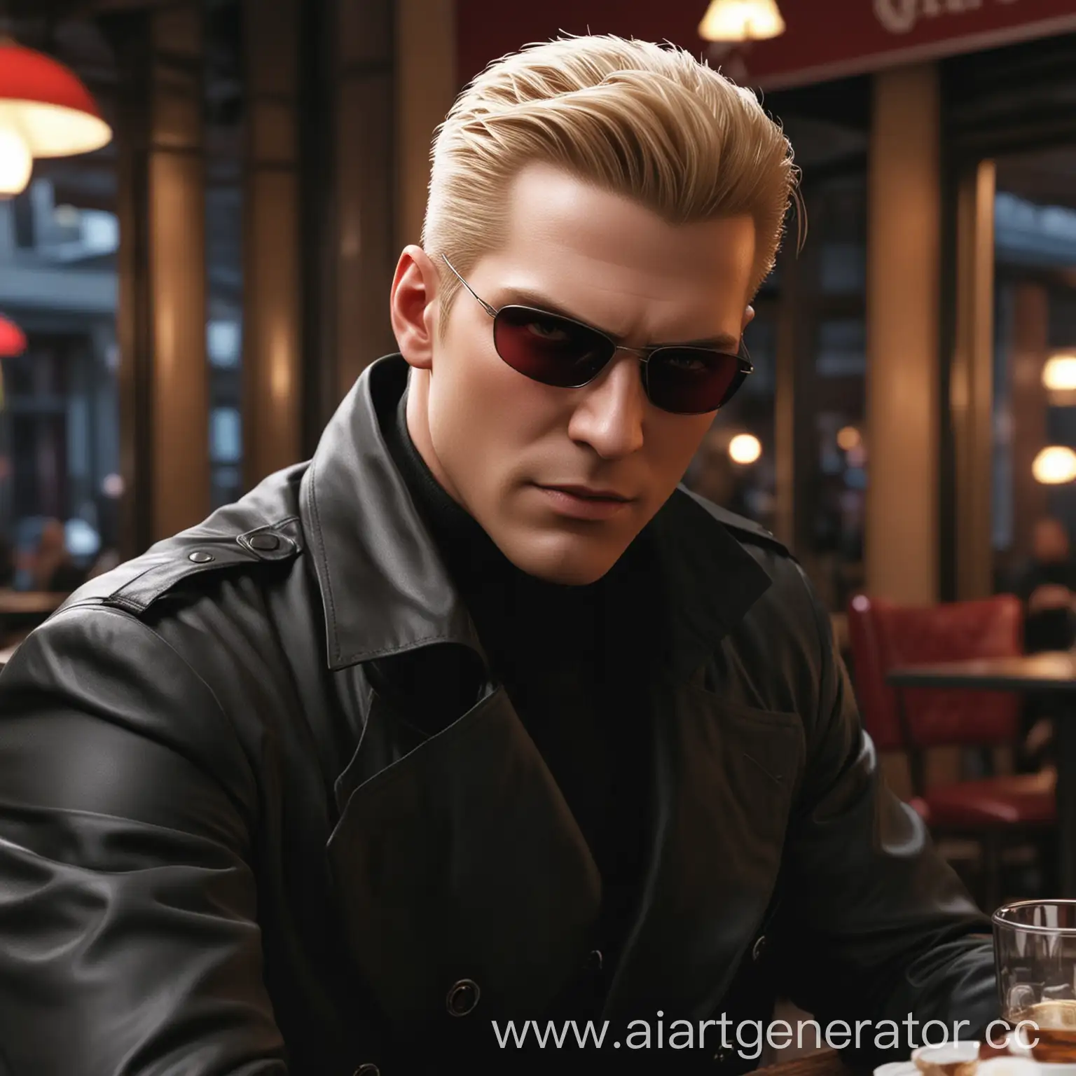 Romantic-Encounter-with-Albert-Wesker-Lookalike-in-Black-Coat-at-Cafe-Table