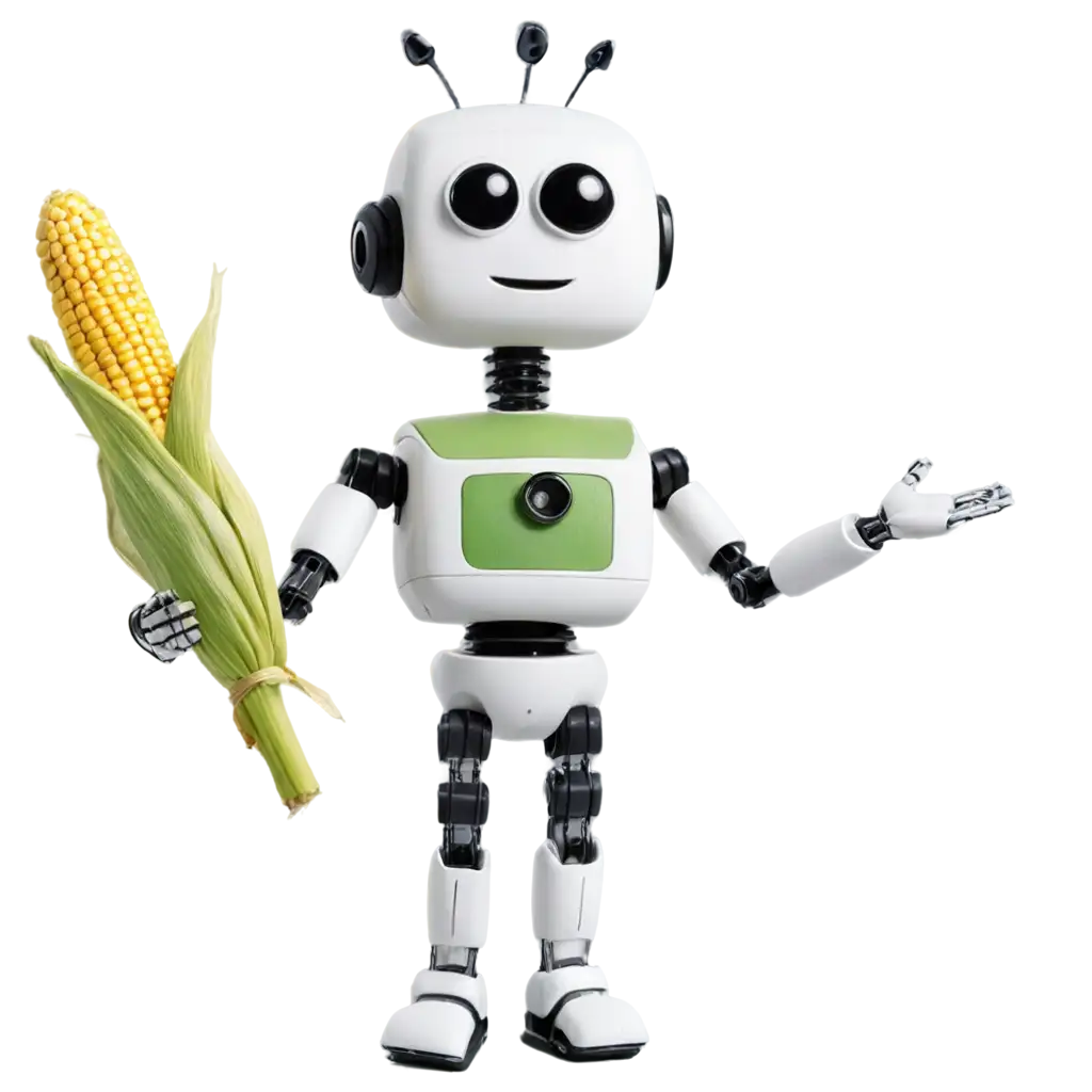 Anthropomorphic-Robot-Holding-Corn-PNG-Image-Creative-Digital-Illustration