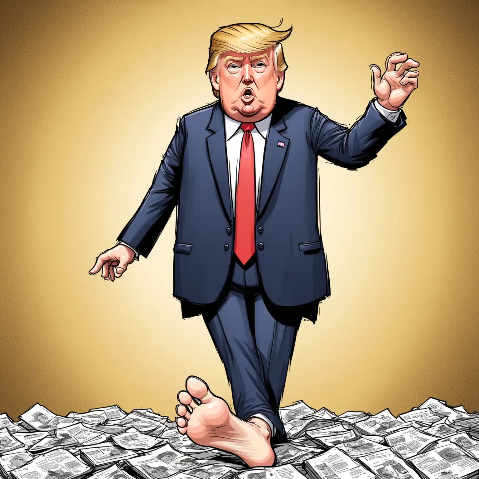 Cartoon Trump Holding Bare Foot Character Illustration