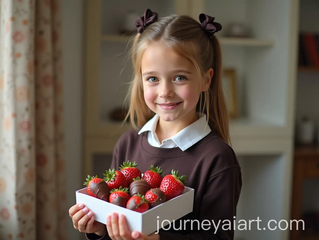 Kazakh-Girl-in-School-Uniform-Holding-Chocolatecovered-Strawberries