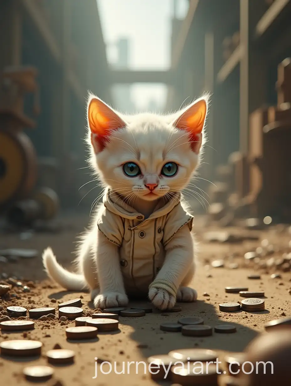 Determined-Kitten-Counting-Coins-in-a-Dystopian-Industrial-Setting