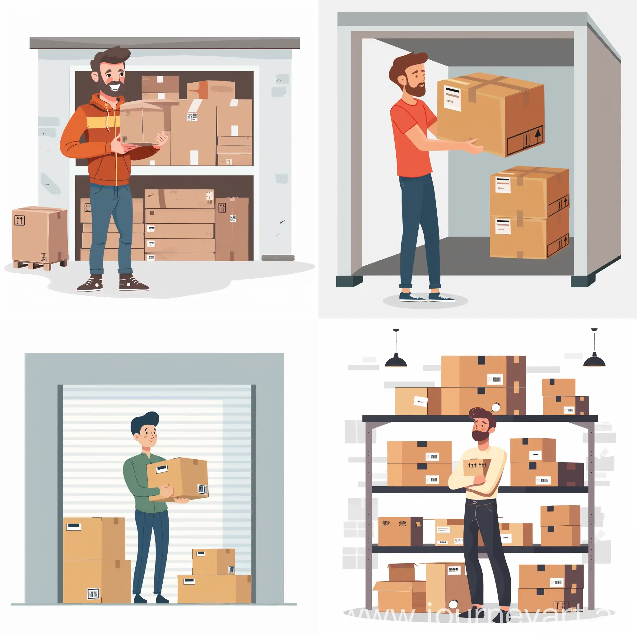 Man-Storing-Boxes-in-Storage-Unit-Animated-Illustration-Style