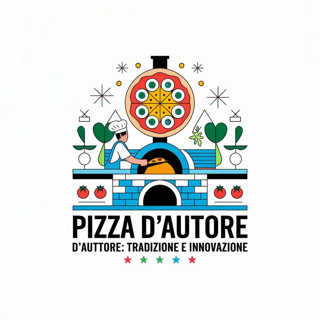 LOGO Design for Pizza dAutore Tradition and Innovation with Pizza Margherita and Italian Elements