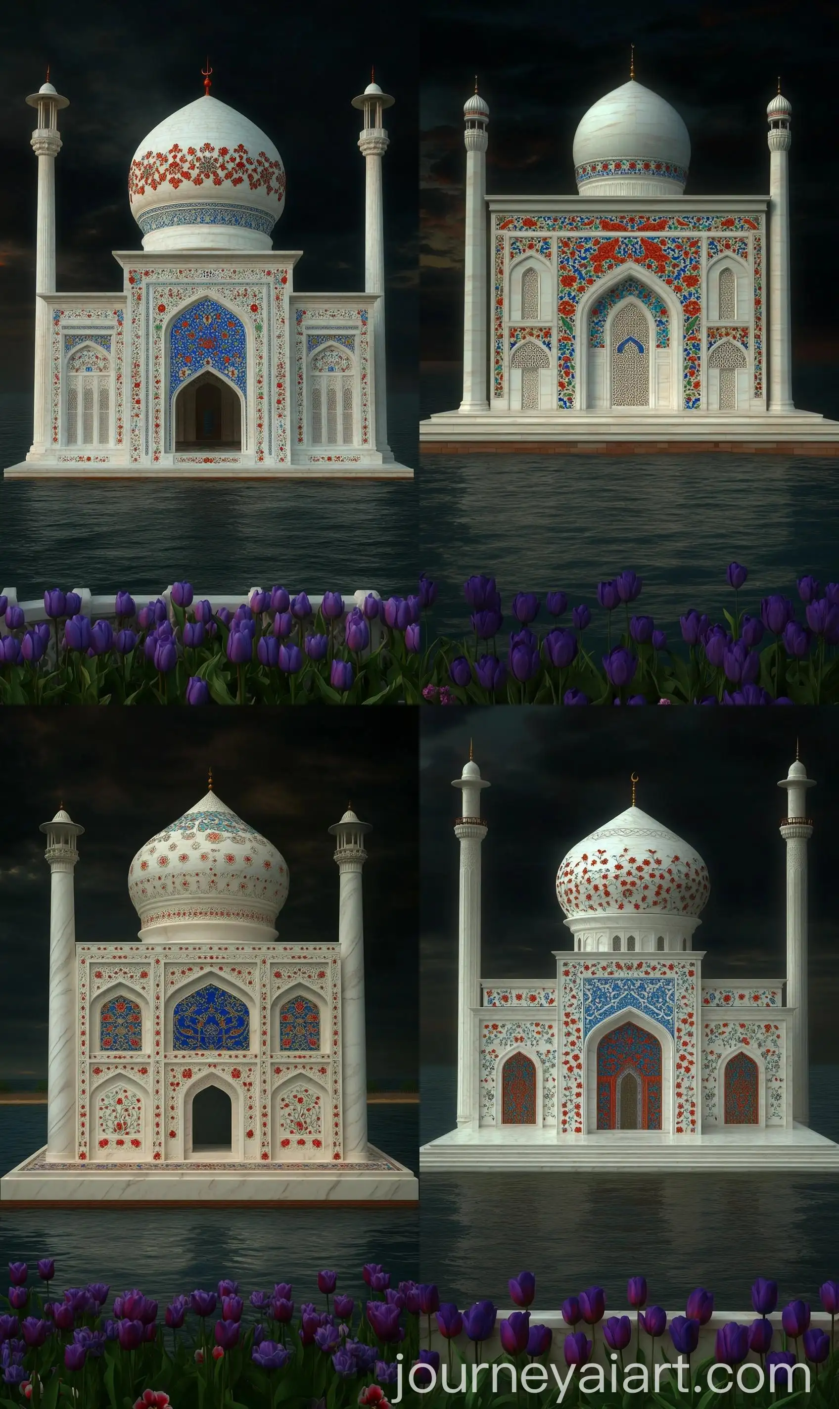 Front-View-of-a-White-Mughal-Style-Pietra-Dura-MultiLevel-Mosque-Overlooking-Endless-Ocean