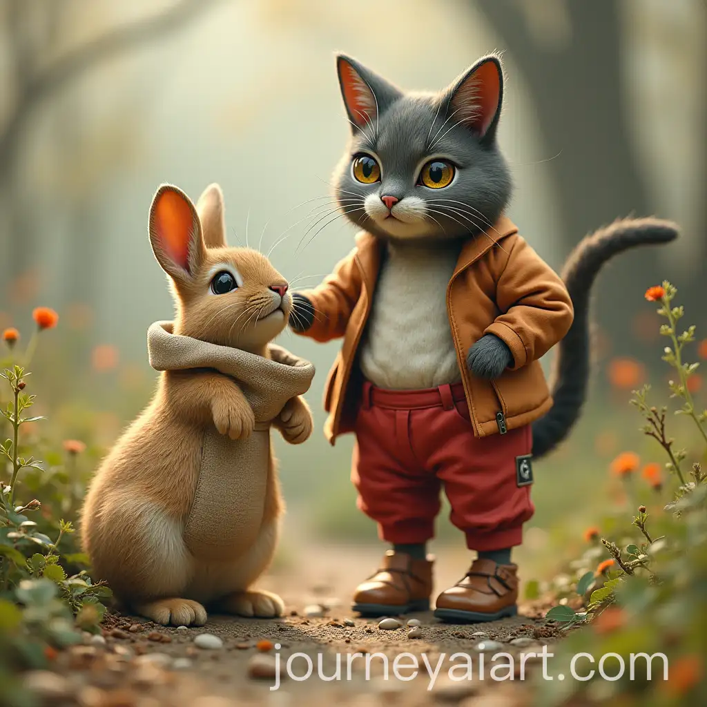 CatShaped-Woman-in-Red-Pants-Catching-Wild-Rabbit-in-Burlap-Bag