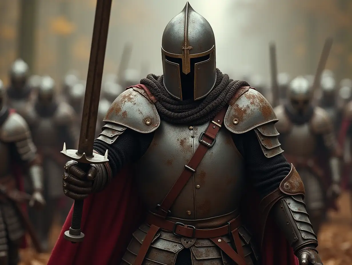 Hi with leather armor and sword in battle