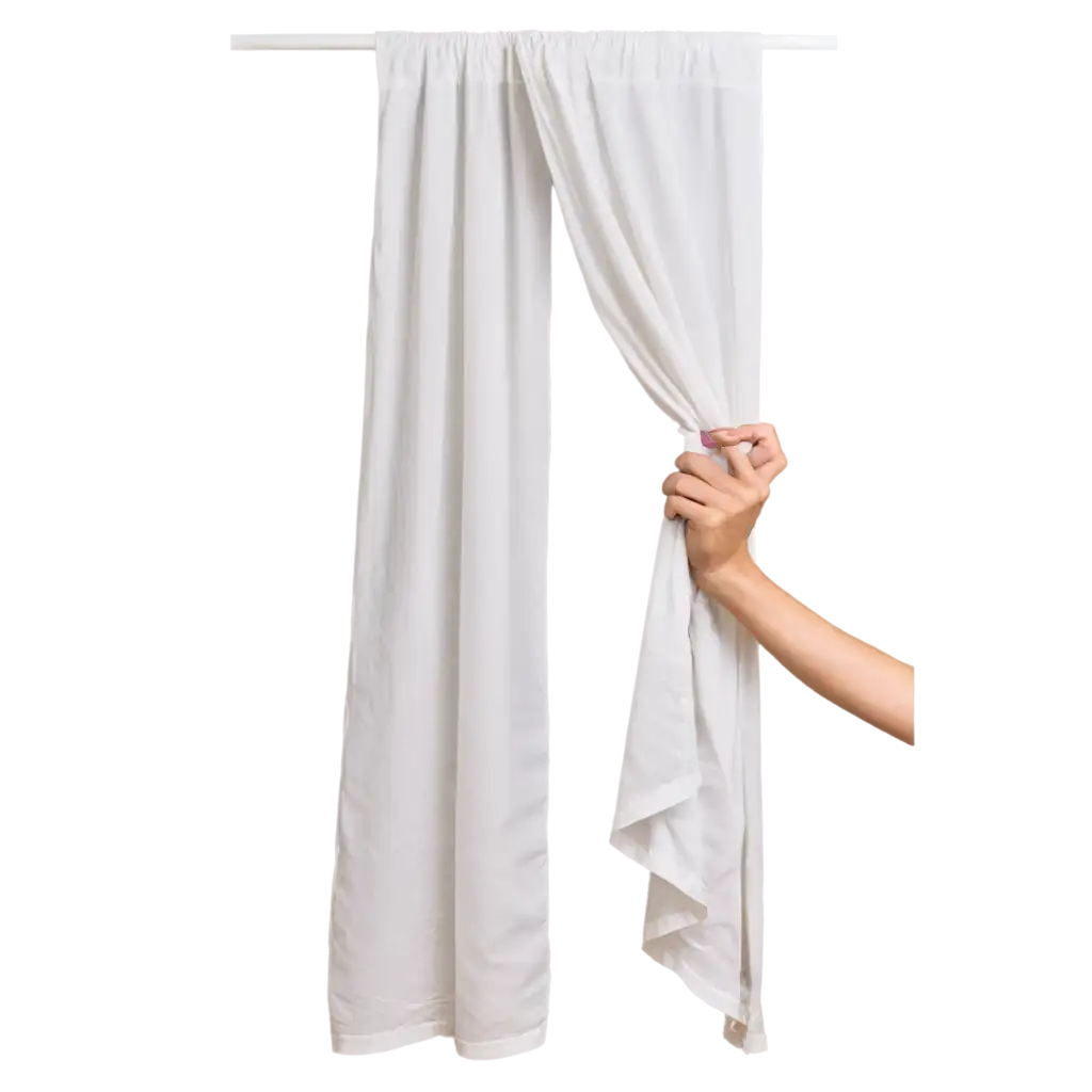 Discover-the-Clarity-PNG-Image-of-Hand-Holding-Open-White-Curtain-Revealing-Wall