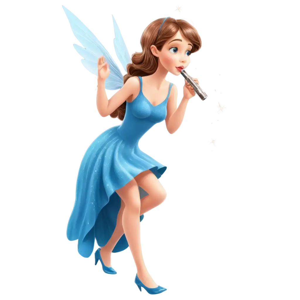 Cartoon-Fairy-with-Sparkling-Wings-Playing-Harmonica-in-Blue-Dress-PNG-Image-for-Creative-Use